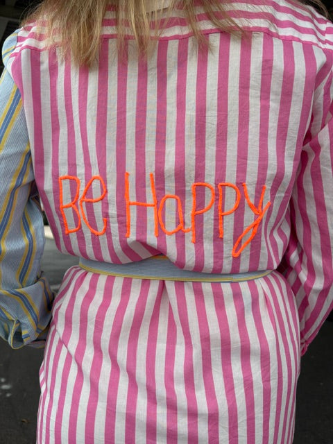 Be Happy Embroidered Cotton Shirt Dress