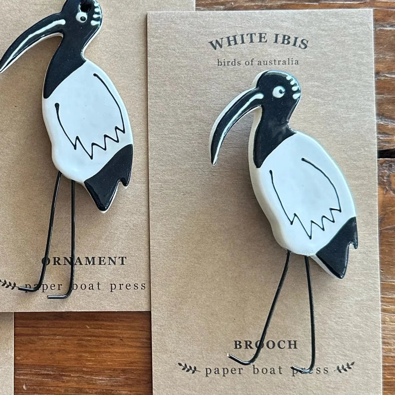 Paper Boat Press | Ceramic White Ibis Brooch