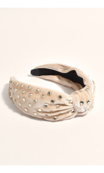 Adorne | Jewelled Velvet Headband Cream
