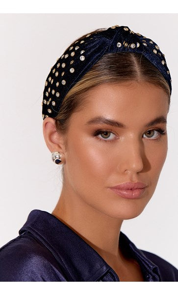 Adorne | Jewelled Velvet Headband Navy