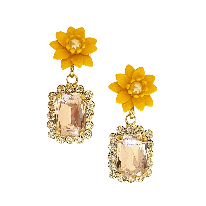 Zoda Dangles | Gracie Flower Gem Earrings - Yellow Pink