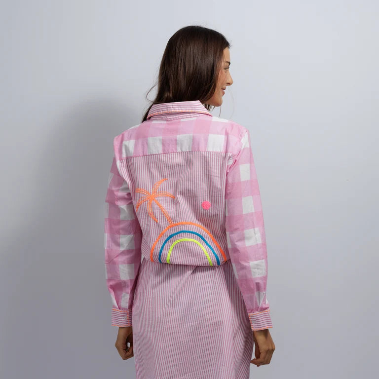 Pink Paradise Embroidered Cotton Shirt Dress