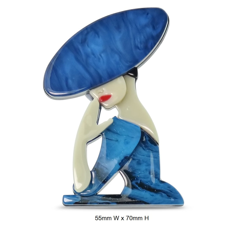 TID - Resin Brooch - Lady profile in blue with hat