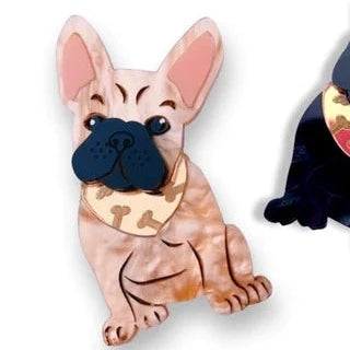 Bling Hound | Frenchie Brooch - Brown