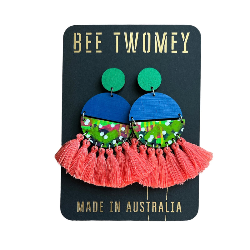 BEE |  Multi Tiered Earrings with Red Tassles