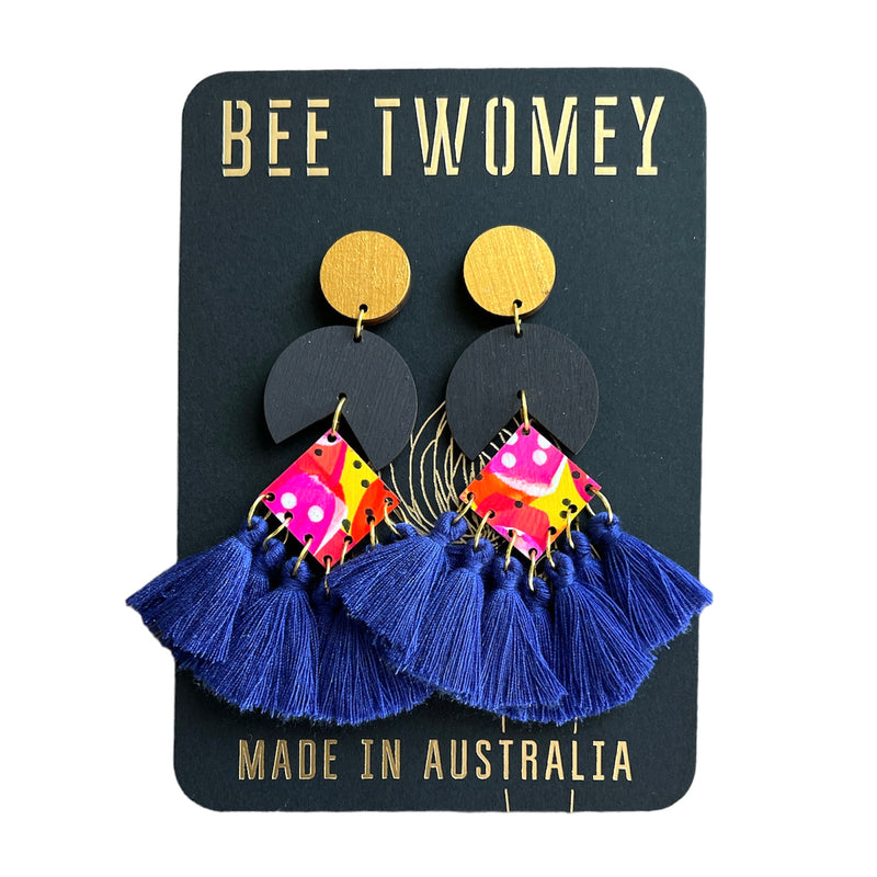 BEE |  Multi Tiered Earrings with Blue Tassles