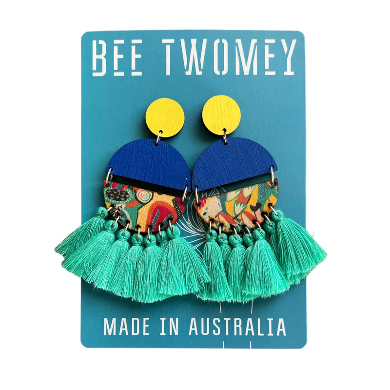 BEE |  Multi Tiered Earrings with Teal Tassles