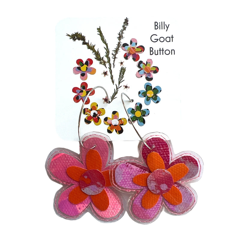 Billy Goat Button | Pink Flower Hoops