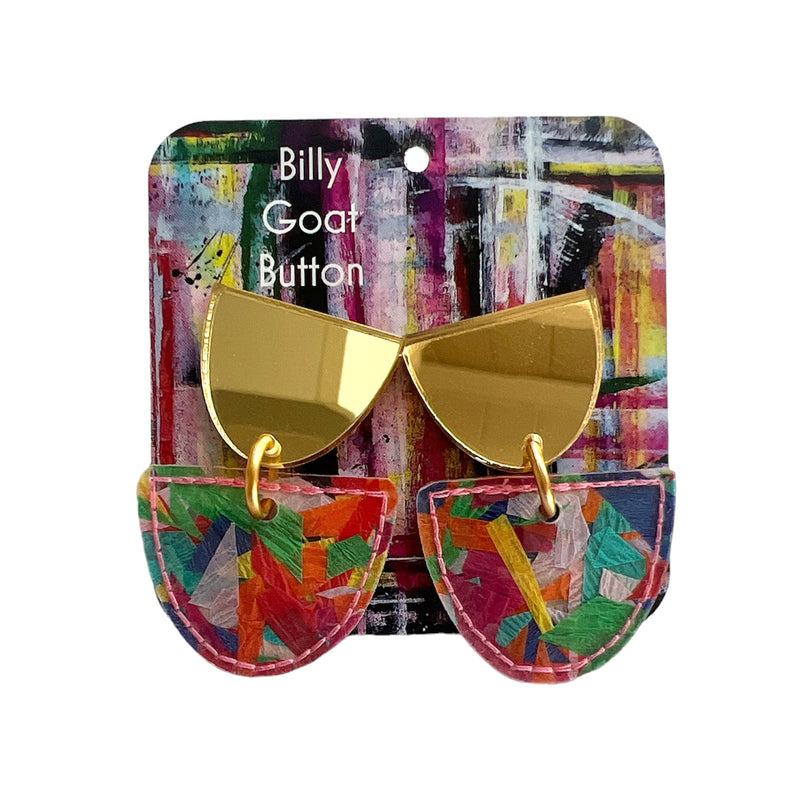 Billy Goat Button - Confetti Drops Gold Mirror Stud -Sml