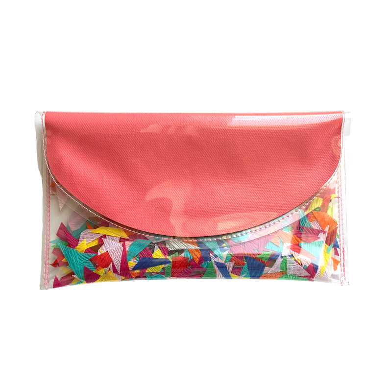 Billy Goat Button Clutch | Pink with Confetti