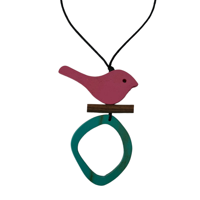 TID |  Wooden Tiered Bird Necklace - Pink
