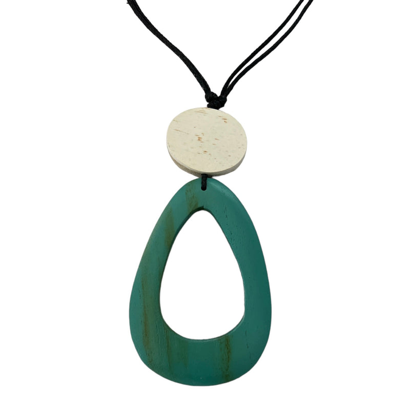 TID |  Wooden Necklace - White & Turquoise