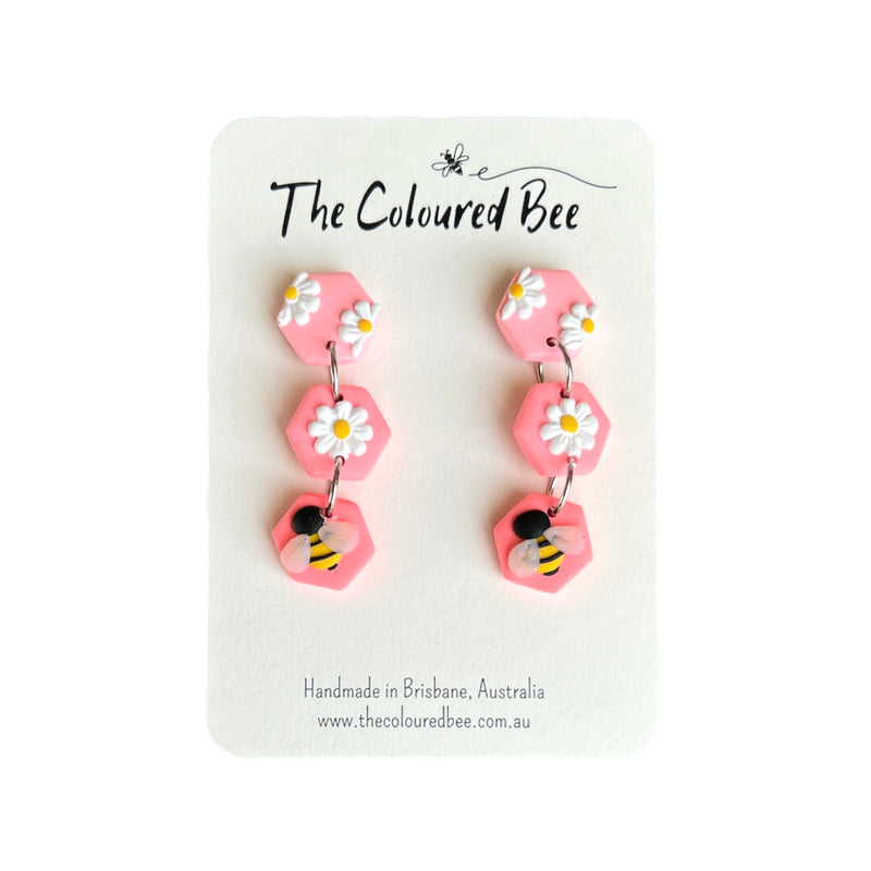 The Coloured Bee | Bee Flower Dangles - Pink