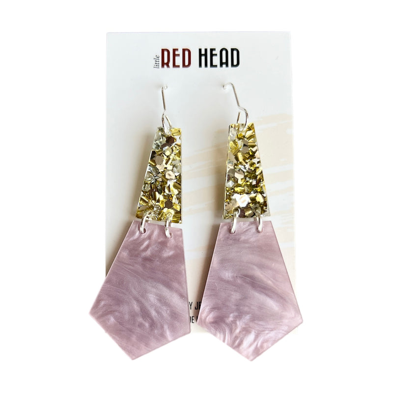 Little Red Head - Gold Glitter & Purple Shimmer Dangles