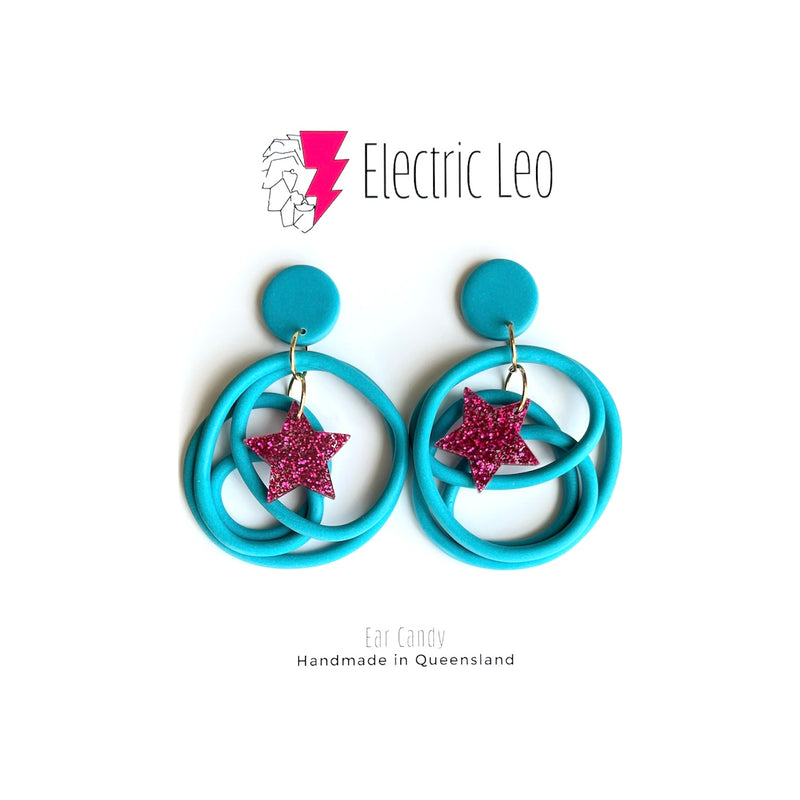 Electric Leo | Big Squiggle Stars - Teal and Magenta
