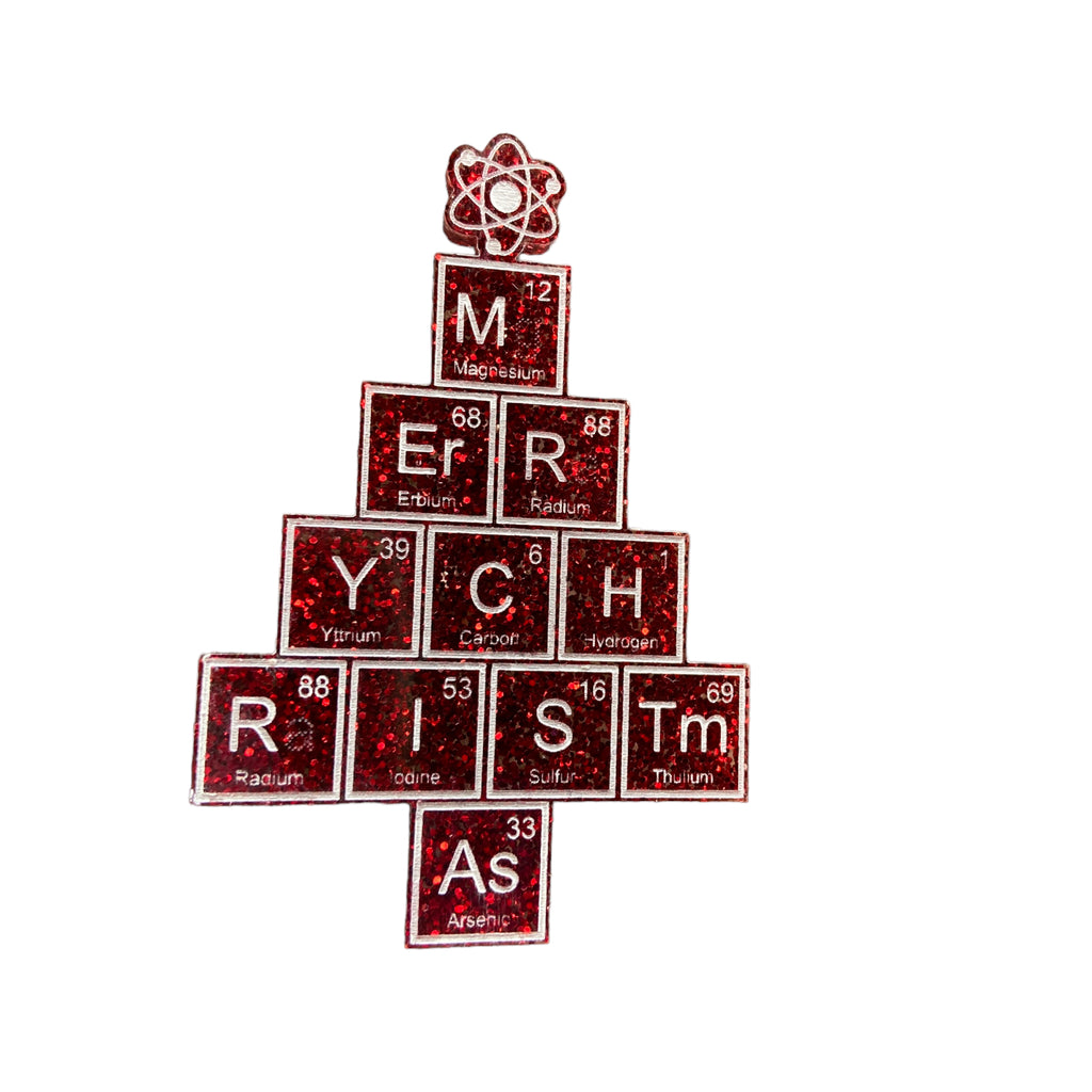 Megan Rae | CHEMIS-TREE Periodic Table Merry Christmas BROOCH - Red