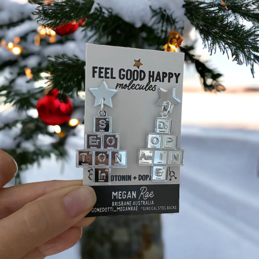Megan Rae | CHEMIS-TREE Christmas Serotonin & Dopamine Periodic Table EARRINGS