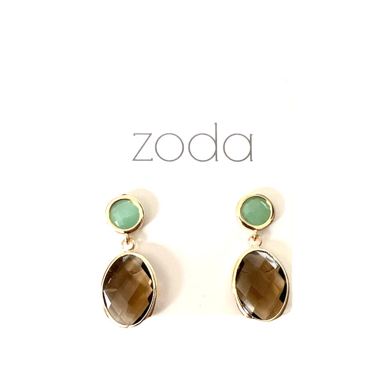Zoda Earrings | Green & Brown Crystal Drops
