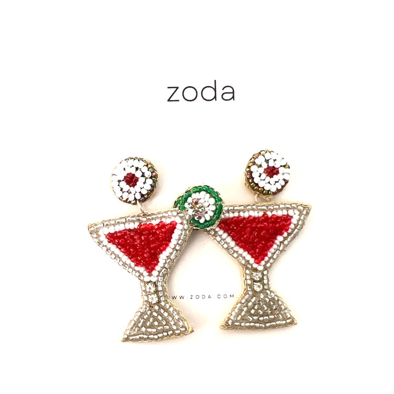 Zoda | Beaded Cocktail Dangles - Red, White & Green