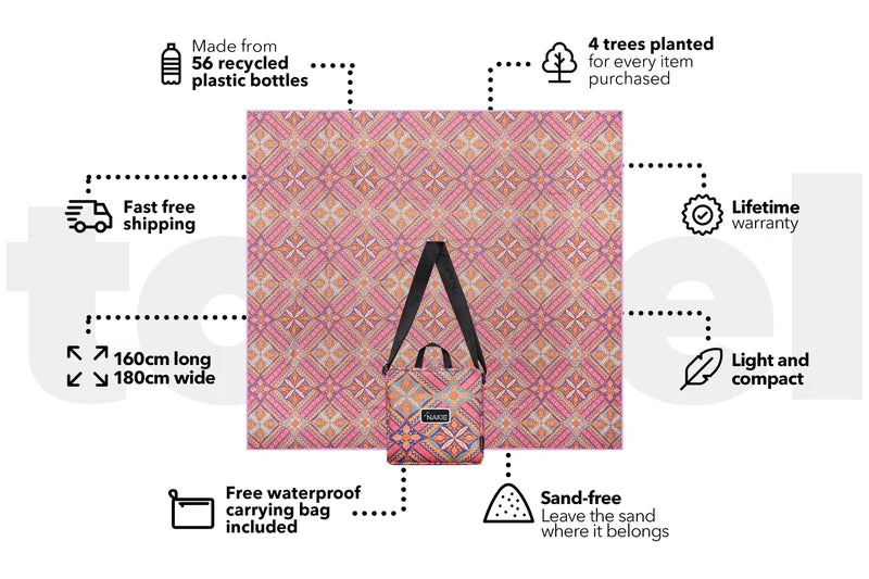 XL Rosy Tides - Recycled Sand Free Beach Blanket