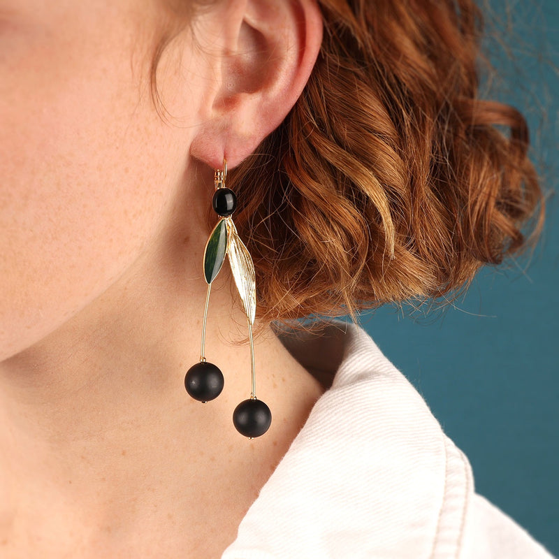 Taratata | Lever back earrings fantaisie - Cerise - Black Long Drop