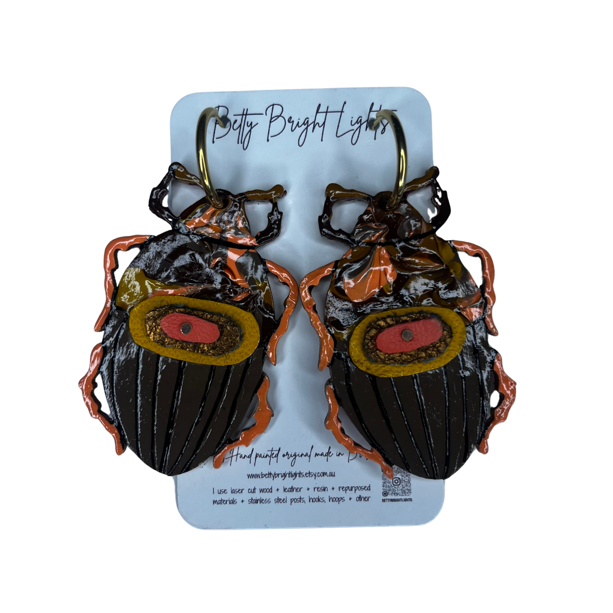 Betty Bright Lights | Painted Wood Beetles Earrings