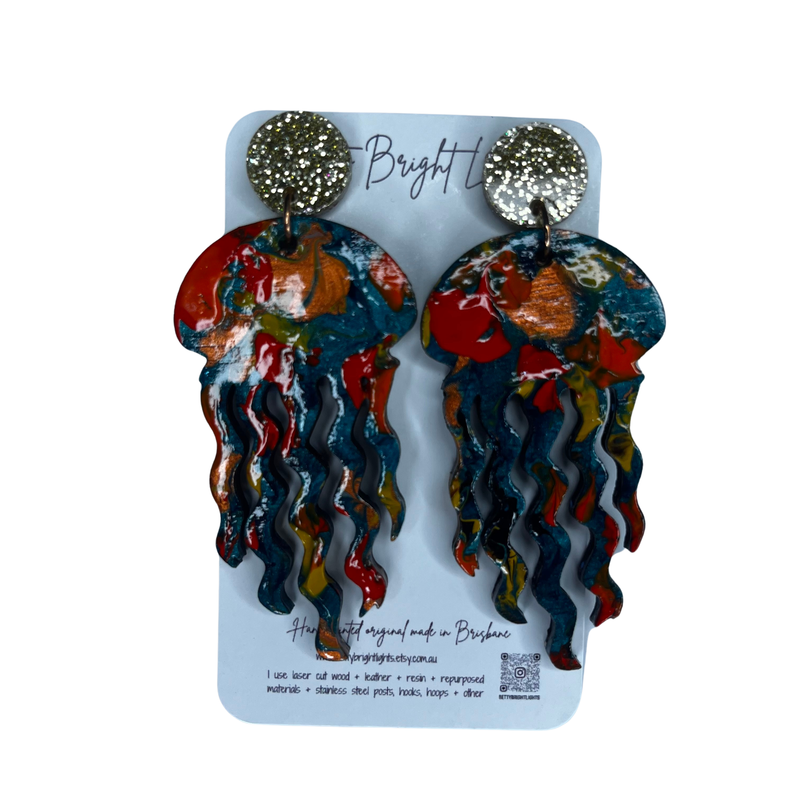 Betty Bright Lights | Red & Green Jellyfish Earrings