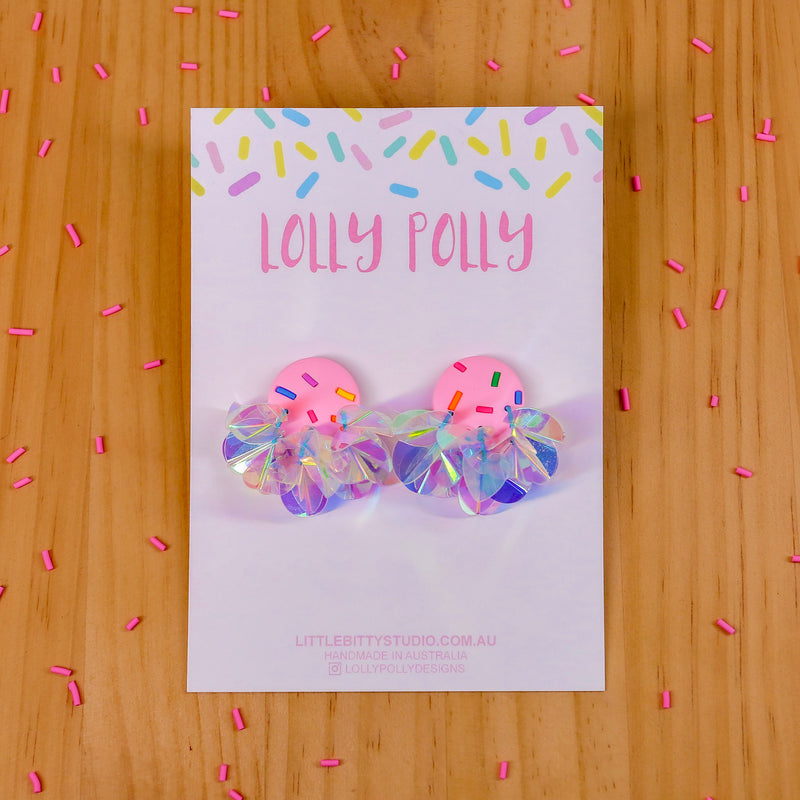 Lolly Polly | Ella Studs - Happy Pills - Pink and Sequin Bubbles