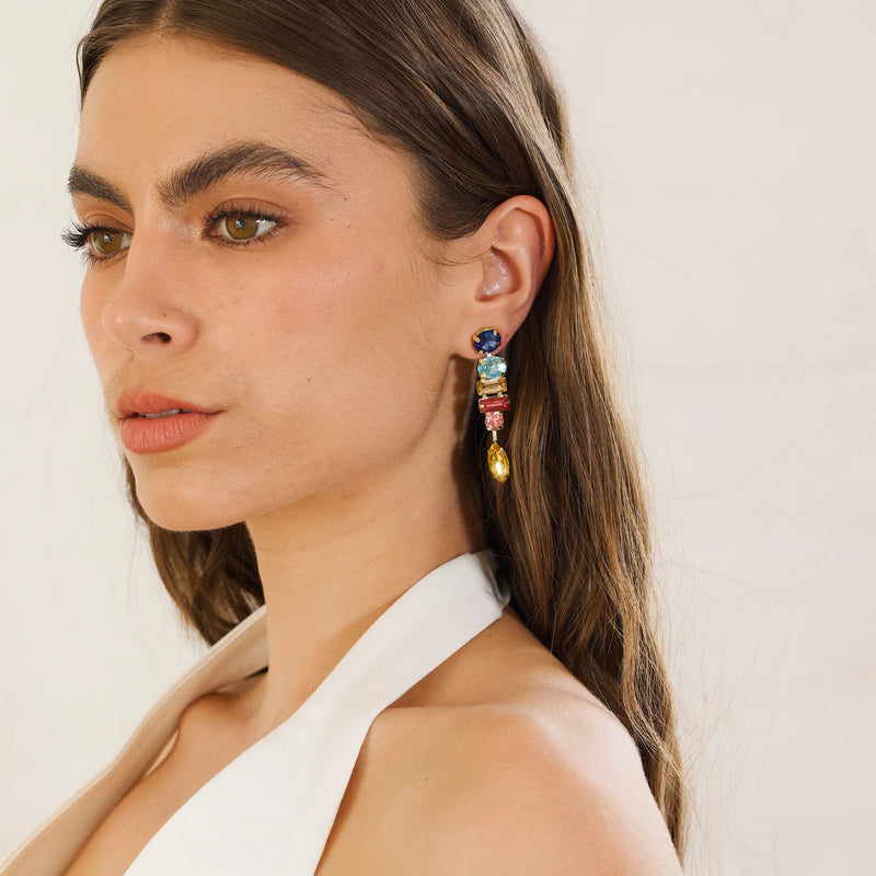 Zoda | Giordana Stud Drop Earrings - Blue/Pink/Yellow