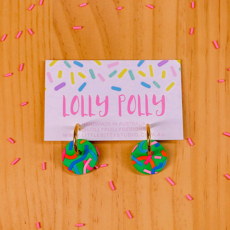 Lolly Polly | Confetti Huggie Hoops (Small) - Green Multi