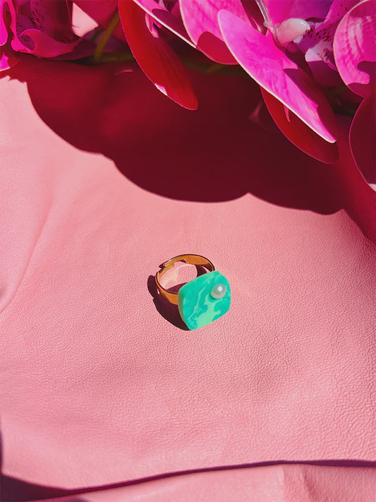 Concrete Jellyfish | Bubble Ring | Turquoise | Adjustable Size