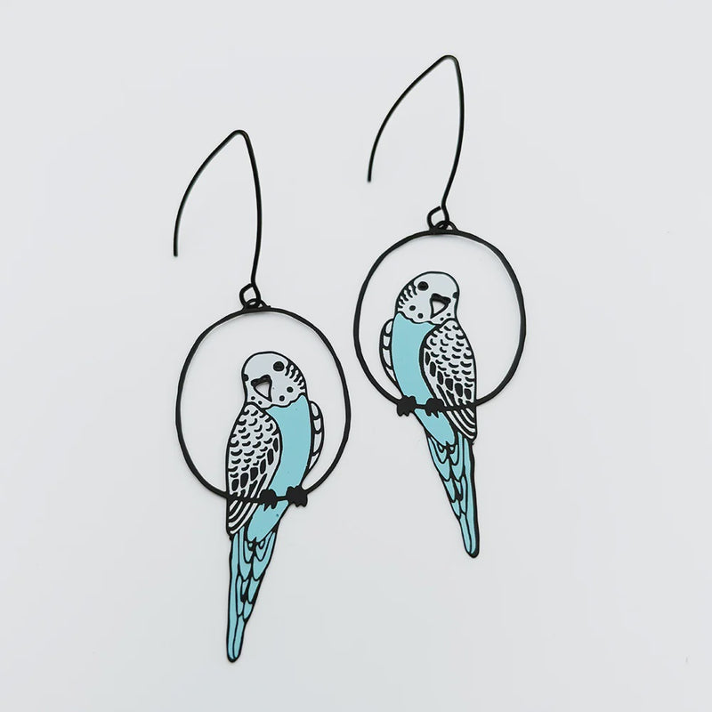 Denz | Budgie earrings in Black/Blue/White