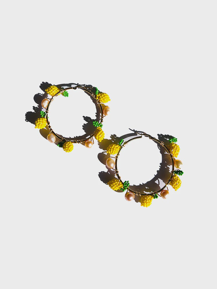Citrus Pearl Hoop Statement Earring