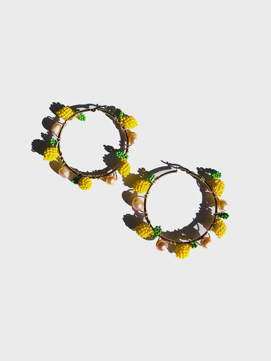 Citrus Pearl Hoop Statement Earring