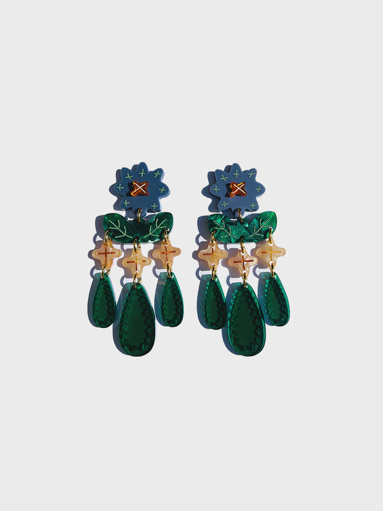 Concrete Jellyfish | Crazy quilt bloom | statement | blue earring