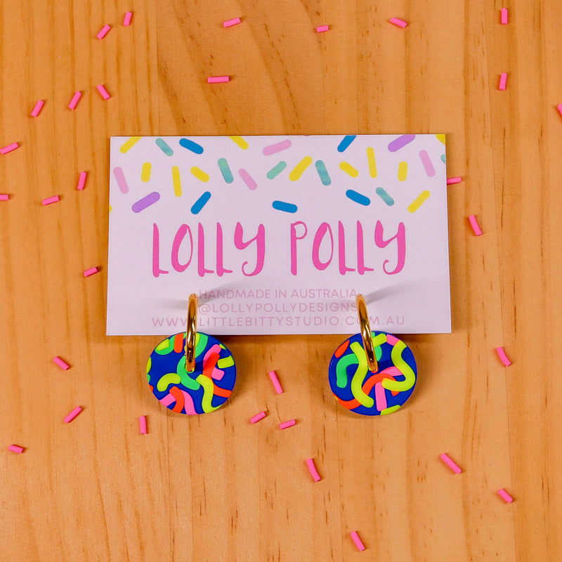 Lolly Polly | Confetti Huggie Hoops (Small) - Blue Multi