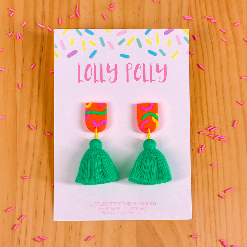Lolly Polly | Isla Tassels - Small - Orange Multi/Green