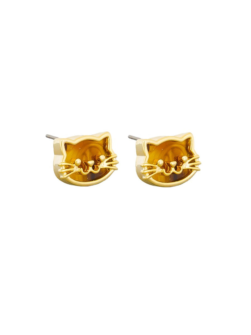 Tiger Tree Amber Kitty Cat Studs