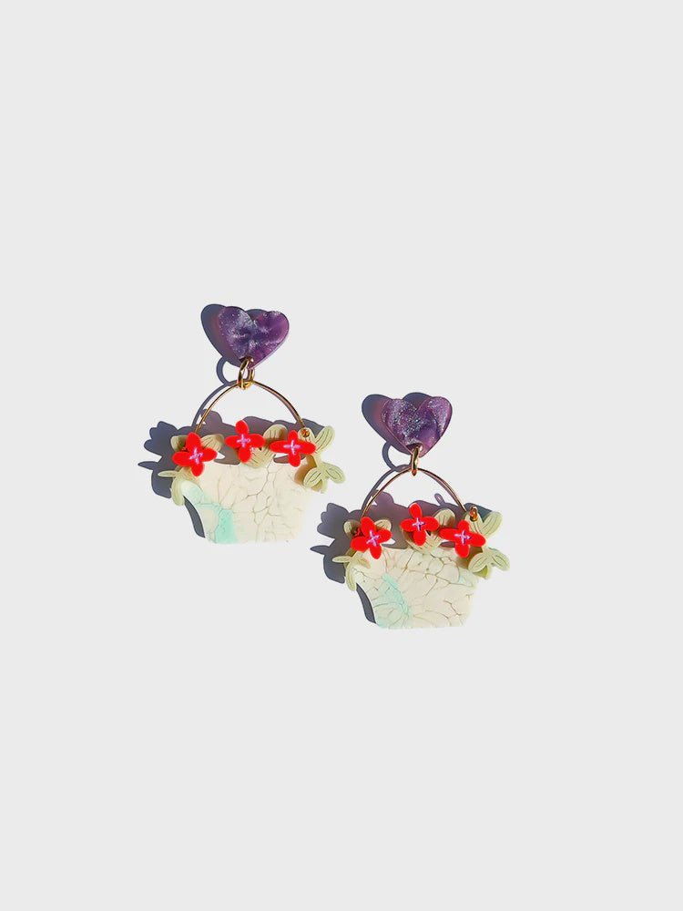 Concrete Jellyfish | flower baskets | crazy quilt earring