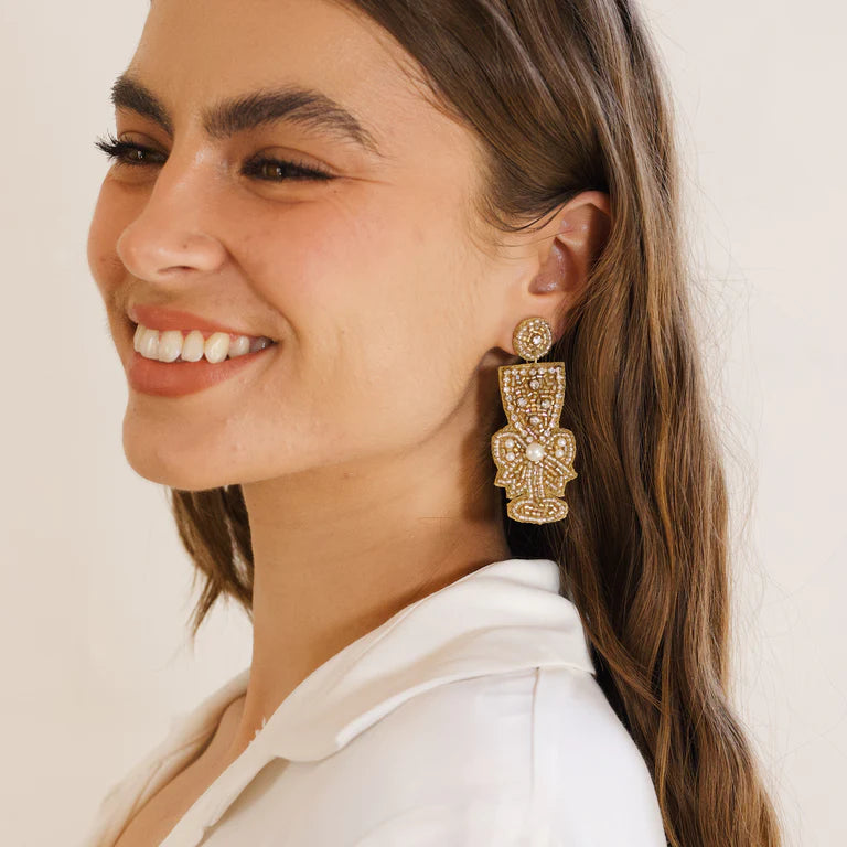 Zoda Beaded Christmas Bronze Wine Glass Earrings
