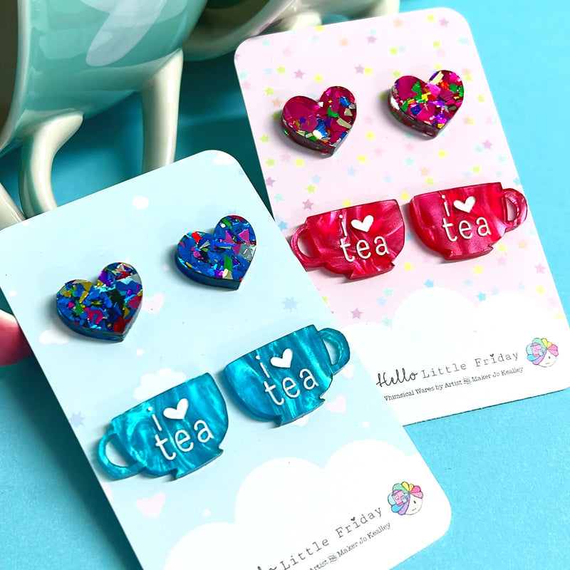 Hello Little Friday | I like big cups - I love tea and heart studs in BLUE