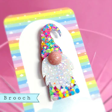 Hello Little Friday | Christmas Gnome Santa Brooch - Rainbow Confetti