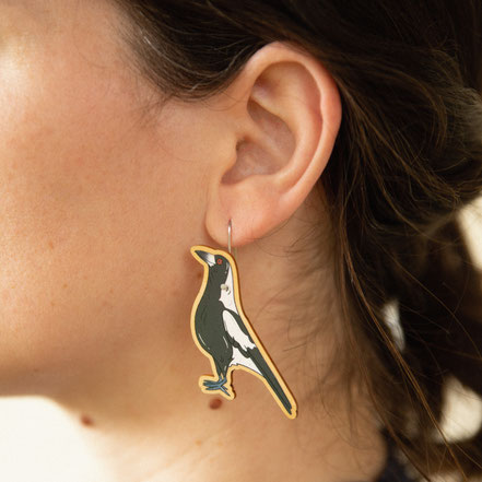 Busy Head | Australian Magpie Dangle Earrings