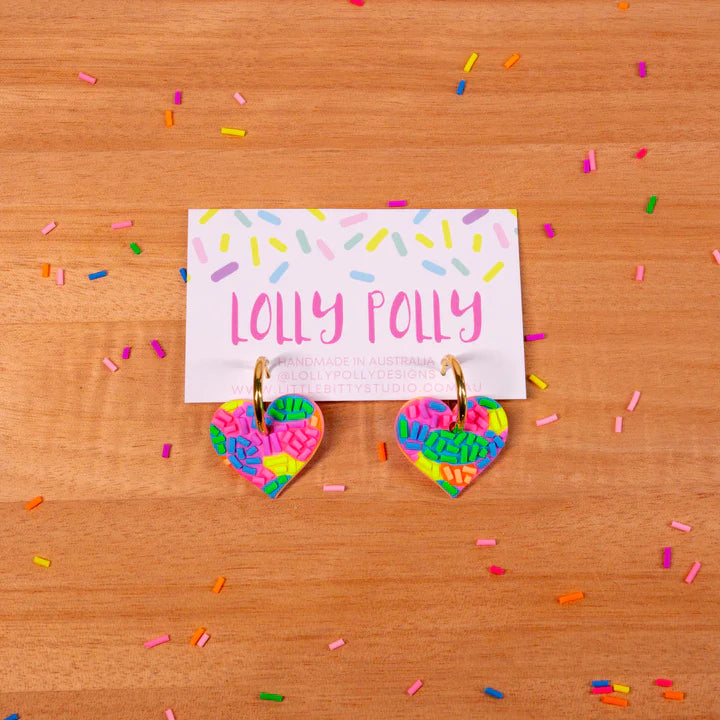 Lolly Polly |  Heart Huggie Hoops - Neon Sprinkles - Multi - Medium