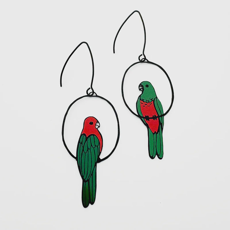 Denz | King Parrot earrings in Black/Red/Green