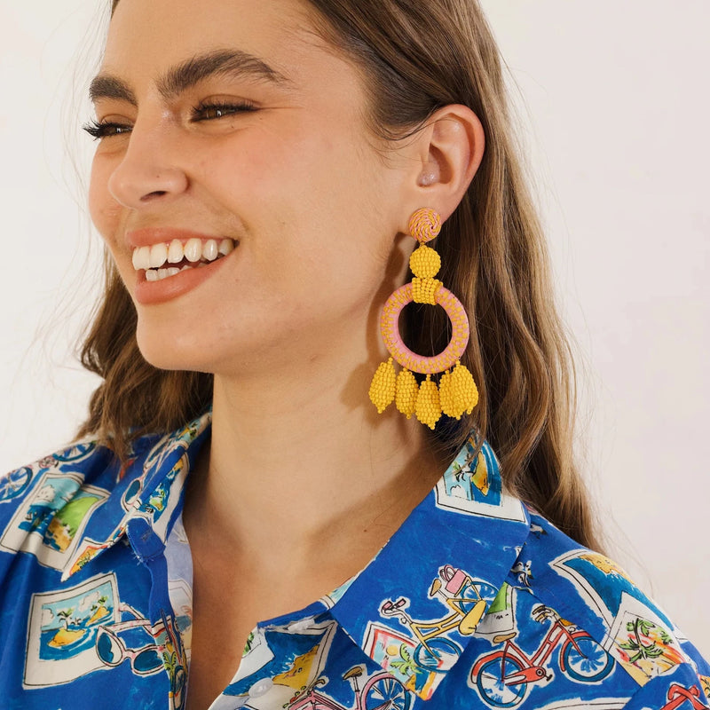 Zoda | Yellow & Pink Beaded earrings