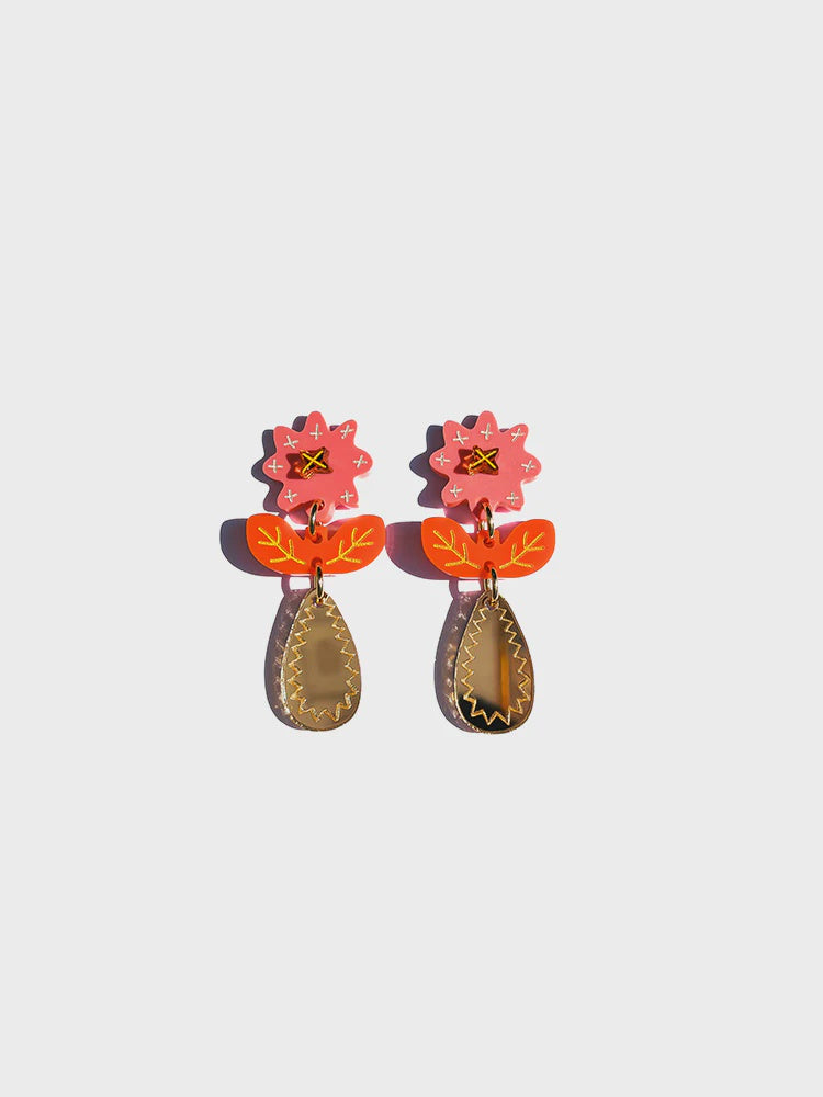 Concrete Jellyfish | Crazy Quilt Bloom - midi pink & orange earring