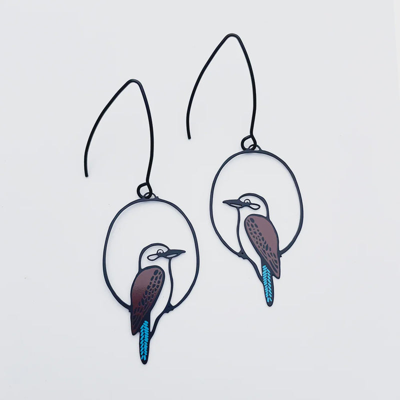 Denz | Mini Kookaburra earrings in Black/Brown/Blue