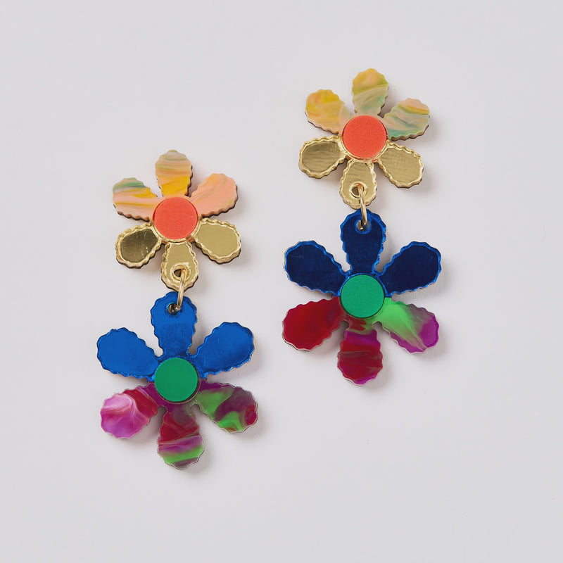 Martha Jean | Twin Dairy Chain Earrings - Multi Watercolour