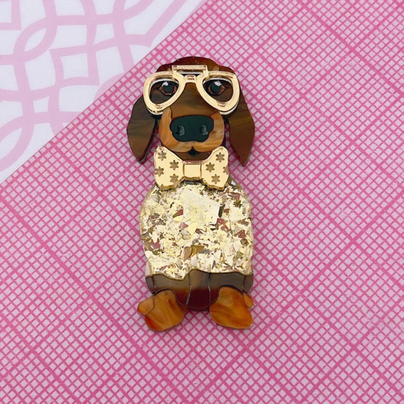 Bling Hound | Dachshund Brooch - Brown
